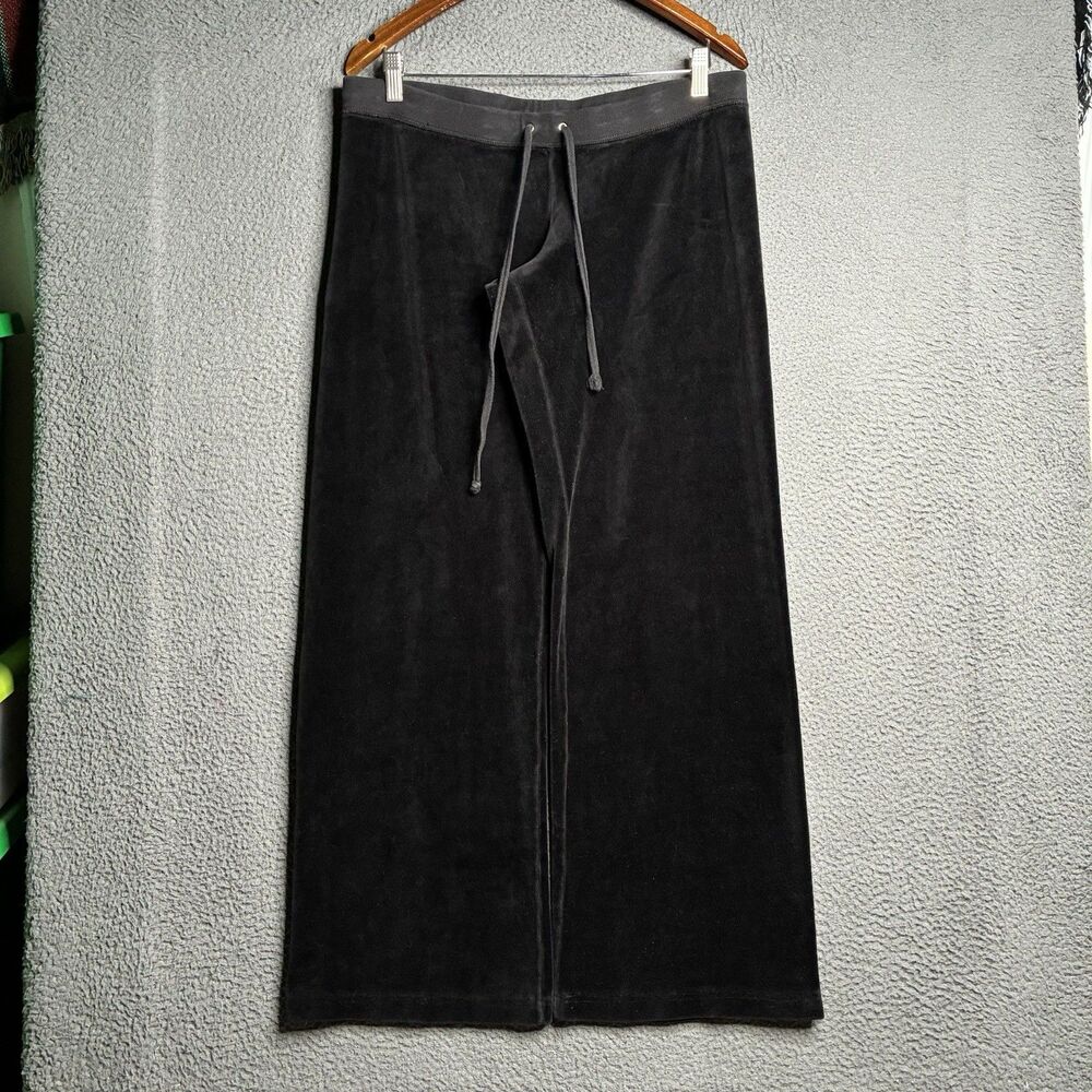 Vintage Juicy Couture Womens Large Pants Velour Wide Leg Pants Black USA Made